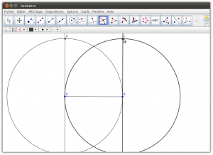 Cliquer sur le cercle de centre A et par la suite cliquer sur la perpendiculaire passant par A (deux point vont apparaître aux deux endroits où la perpendiculaire coupe le cercle A)